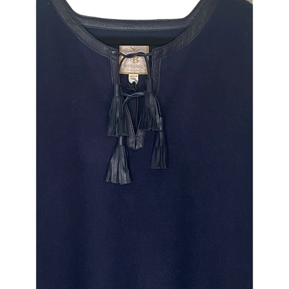 Stick & Ball Navy Blue Baby Alpaca Lambskin Leather Trimmed Poncho NWT $425.00 - Picture 4 of 15